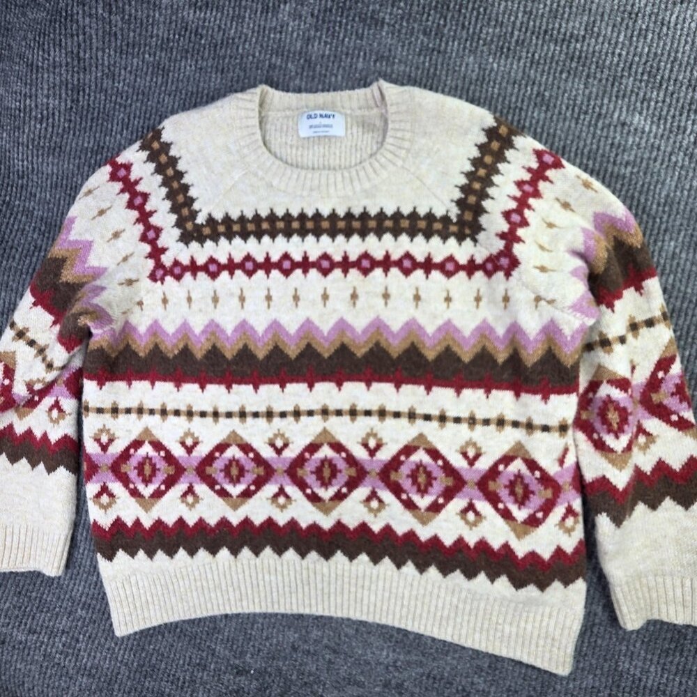 Old Navy Sweater Womens Large Fair Isle Pullover Wool Blend Crewneck Winter
